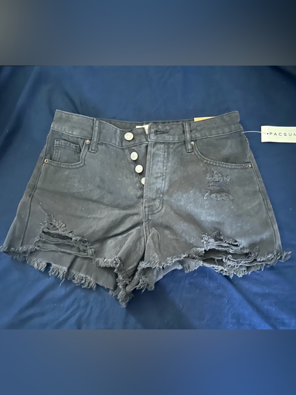 PacSun Black Distressed Button-Fly Denim Shorts